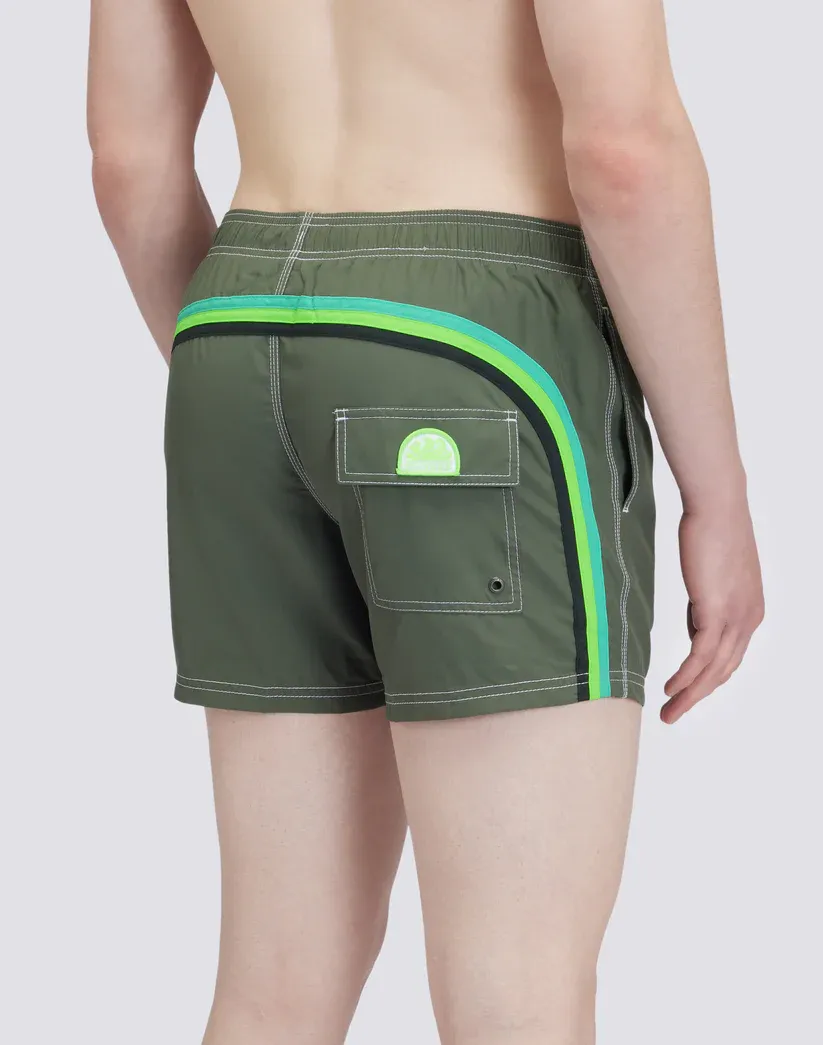 Sundek Men Dark Green Repreve® Recycled Polyester Elasticated Waist Short Swimshorts