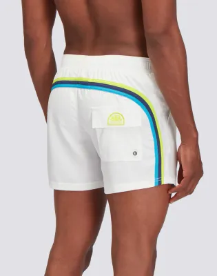 Sundek Men White Repreve® Recycled Polyester Elasticated Waist Short Swimshorts