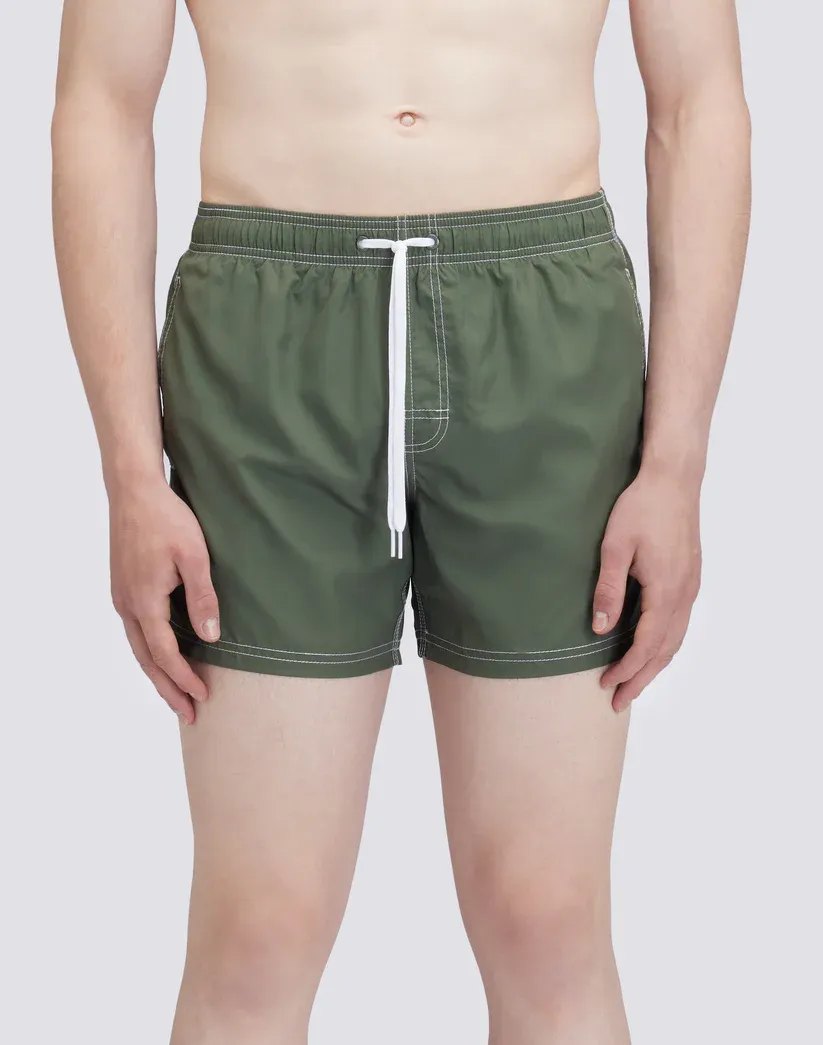Sundek Men Dark AR Green Repreve® Recycled Polyester Elasticated Waist Short Swimshorts