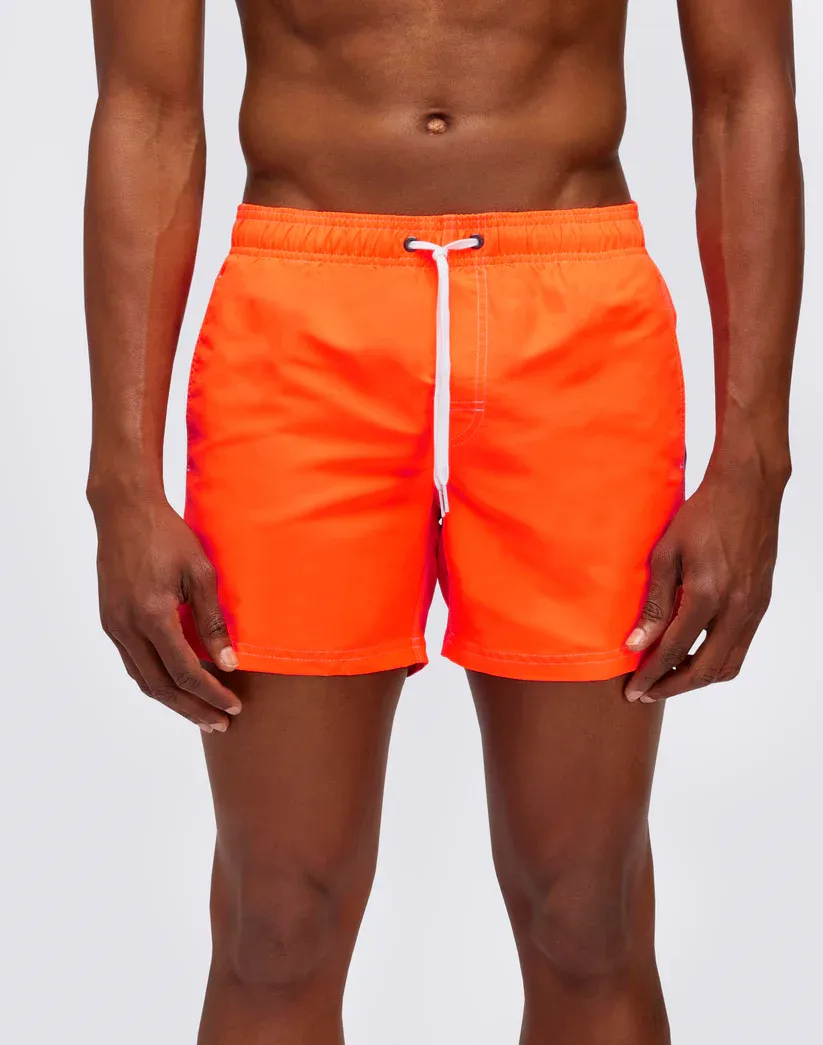 Sundek Men Fluo Orange Iconic Taffeta Short Swim Shorts with an Elasticated Waistband