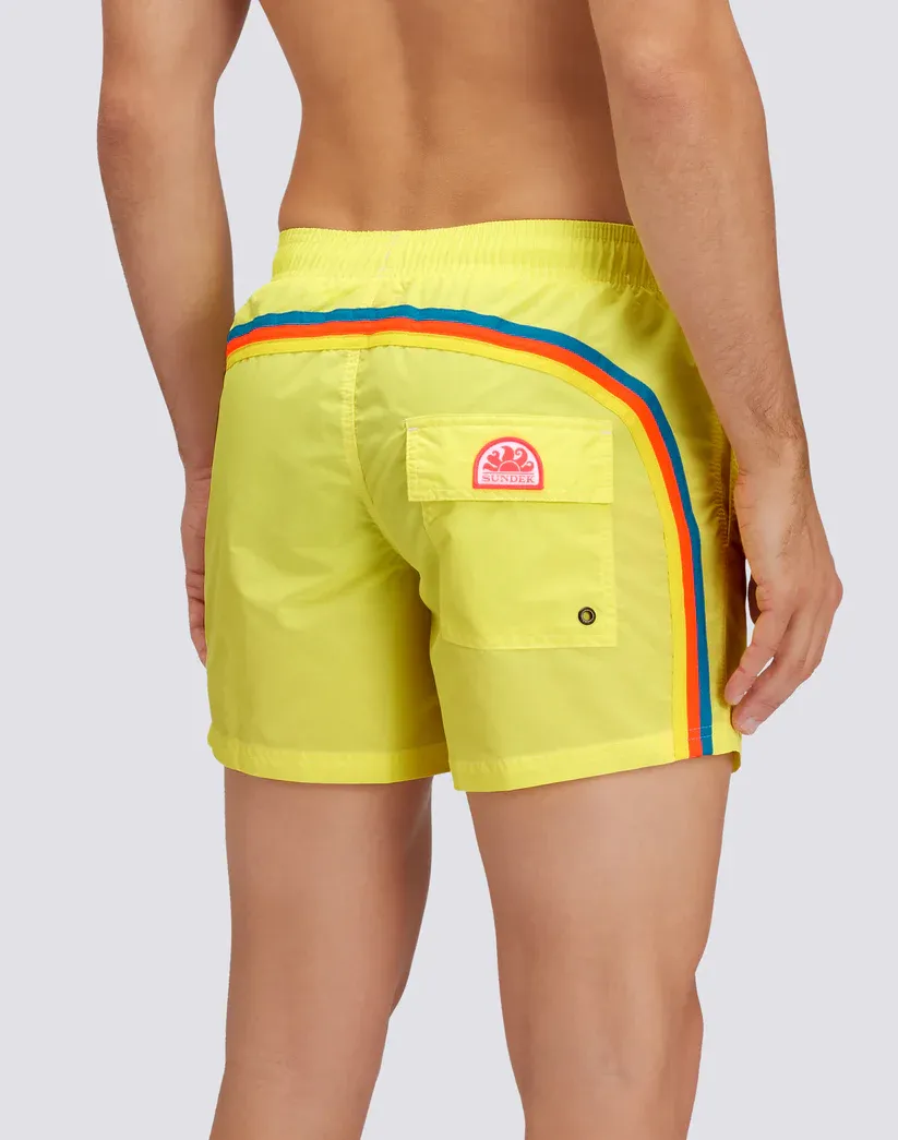Sundek Men Acid Yellow Iconic Taffeta Short Swim Shorts with an Elasticated Waistband