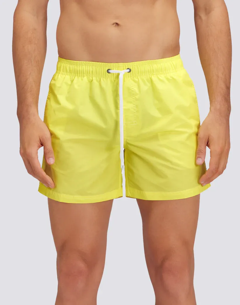 Sundek Men Acid Yellow Iconic Taffeta Short Swim Shorts with an Elasticated Waistband