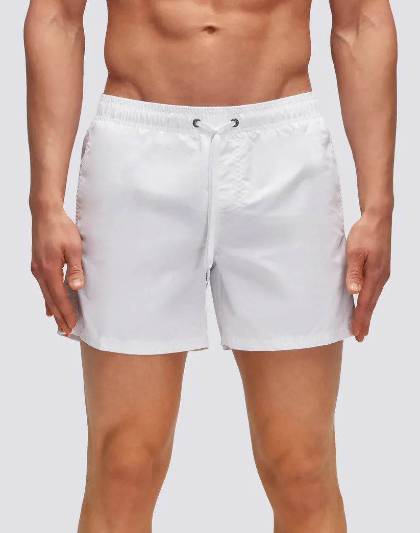 Sundek Men White Iconic Taffeta Short Swim Shorts with an Elasticated Waistband