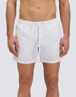 Sundek Men White Iconic Taffeta Elasticated Waist Short Swimming Shorts with Pocket