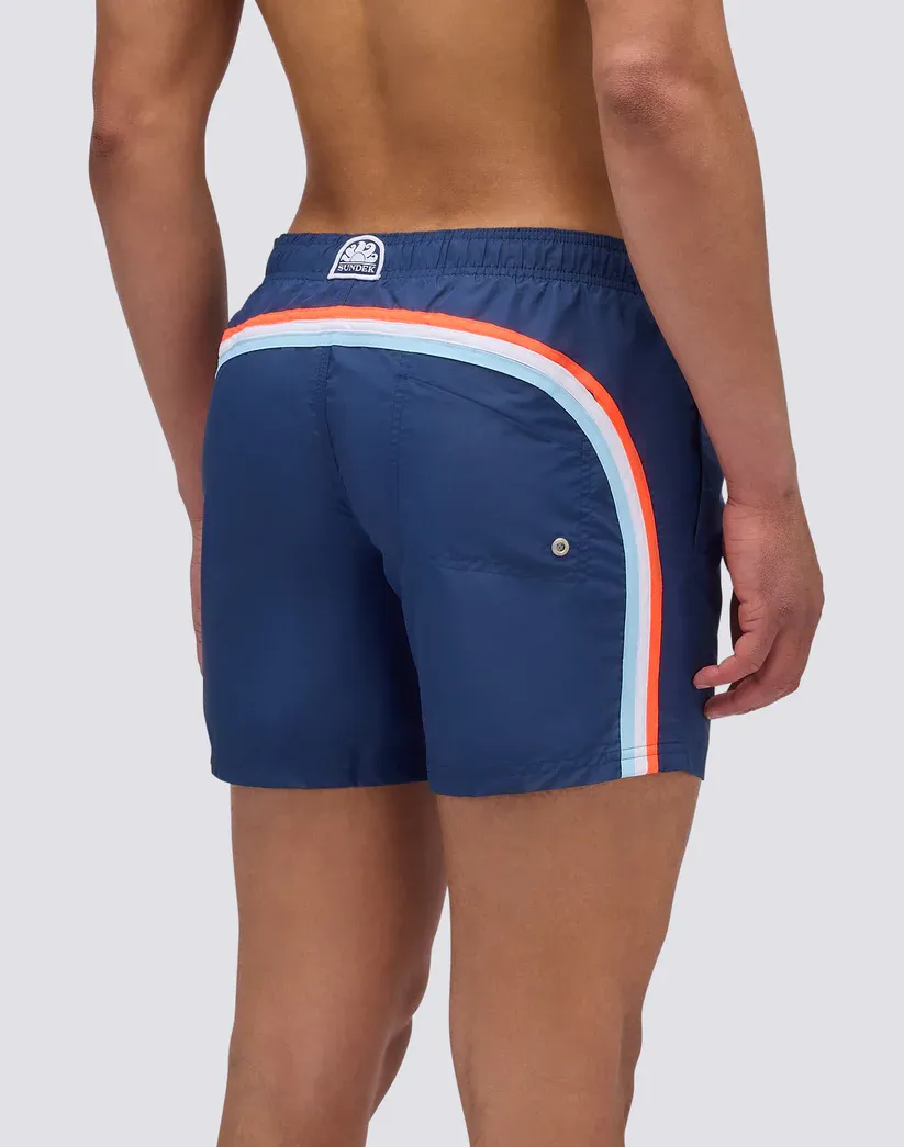 Sundek Men Navy Iconic Taffeta Elasticated Waist Short Swimming Shorts with Pocket