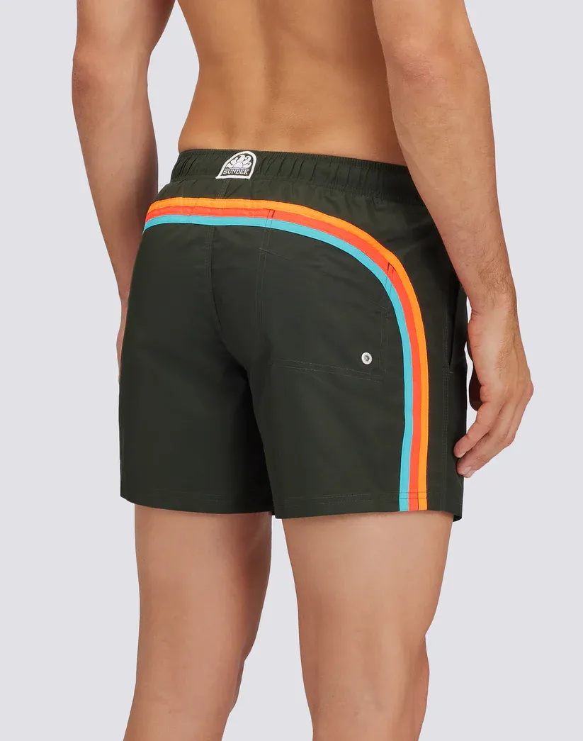 Sundek Men Pine Iconic Taffeta Elasticated Waist Short Swimming Shorts with Pocket