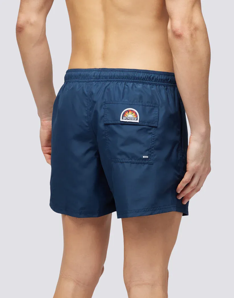 Sundek Men Navy Short Swimshorts with Elastic Waist in Repreve® Recycled Polyester