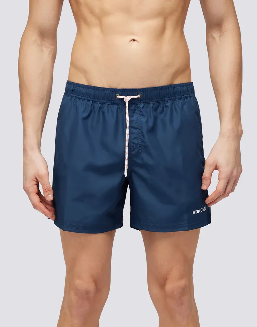 Sundek Men Navy Short Swimshorts with Elastic Waist in Repreve® Recycled Polyester