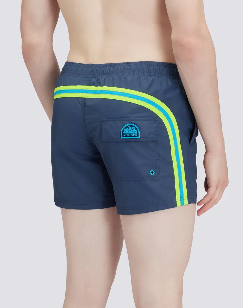 Sundek Men Navy Elasticated Waist Iconic Taffeta Rainbow 2 Colours Short Swimshorts