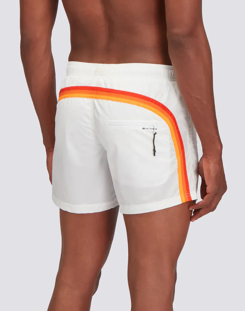 Sundek Men Off White Memory Stretch Waist Swim Trunks