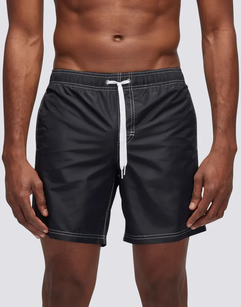 Sundek Men Black Iconic Taffeta Mid-Length Elastic Waist Swimsuit