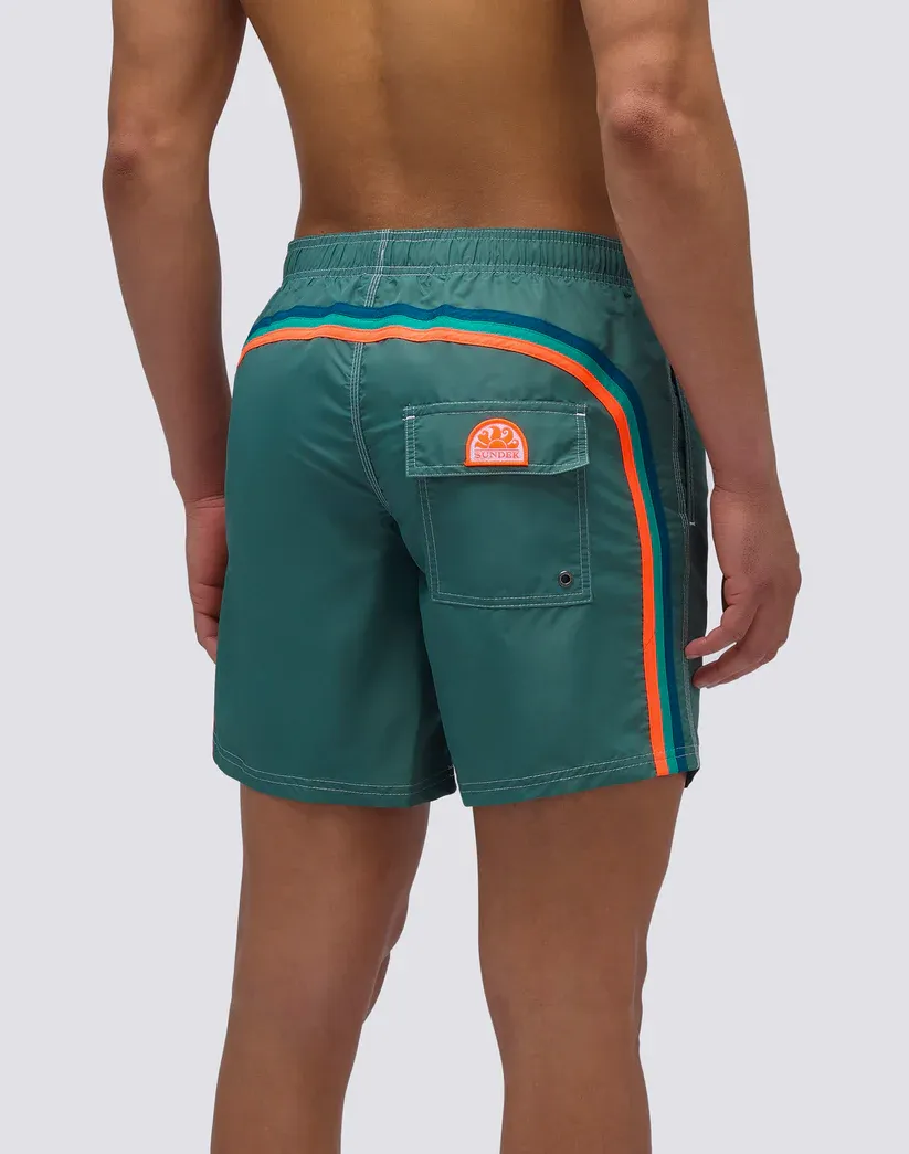 Sundek Men Camo Green Iconic Taffeta Mid-Length Elastic Waist Swimsuit