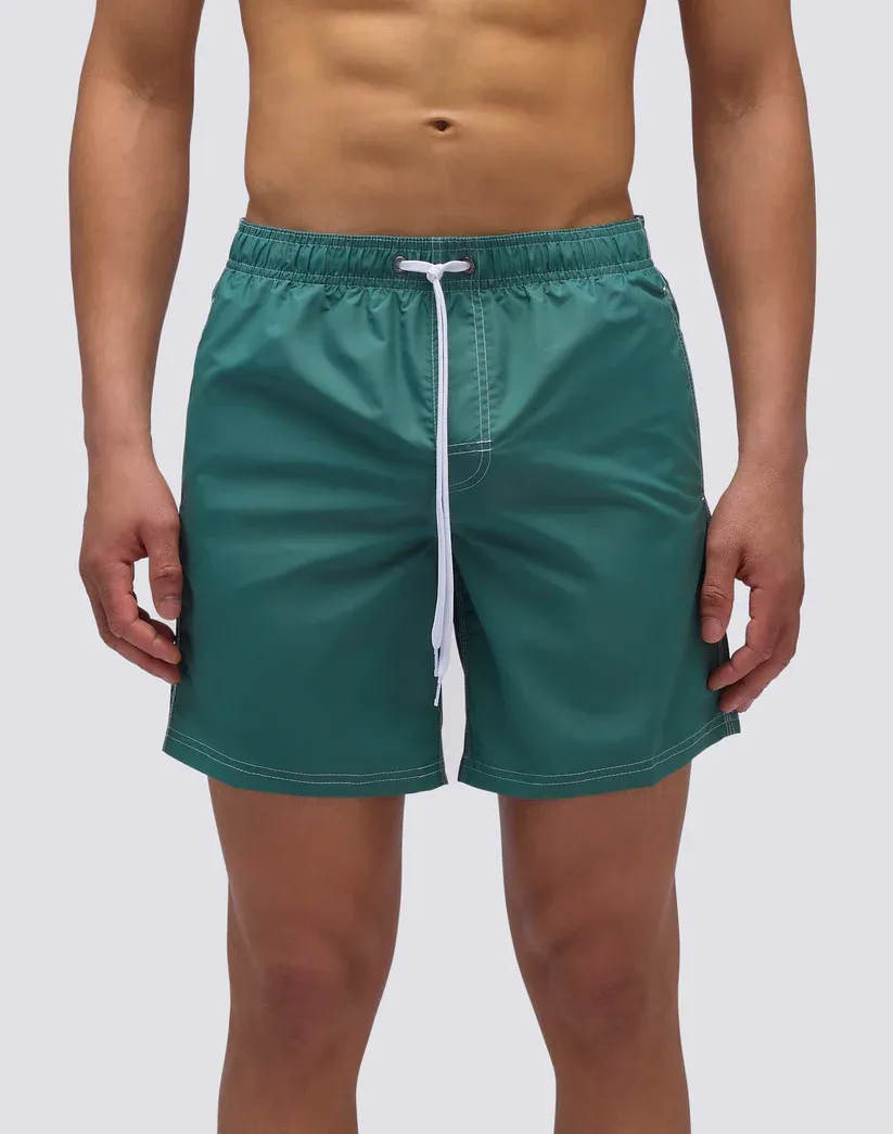 Sundek Men Camo Green Iconic Taffeta Mid-Length Elastic Waist Swimsuit