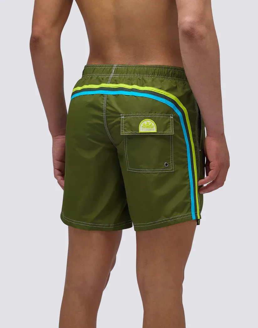 Sundek Men Dino Iconic Taffeta Mid-Length Elastic Waist Swimsuit