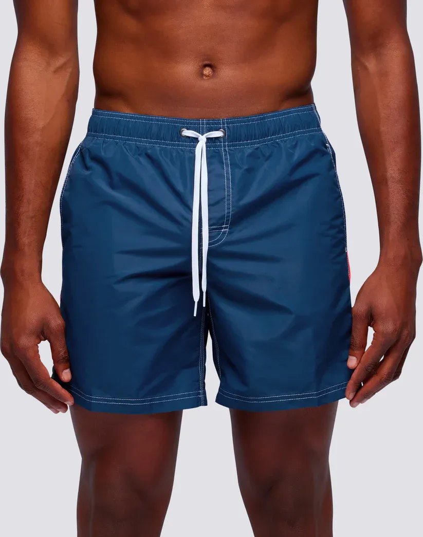 Sundek Men Navy Iconic Taffeta Mid-Length Elastic Waist Swimsuit