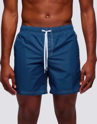 Sundek Men Navy Iconic Taffeta Mid-Length Elastic Waist Swimsuit