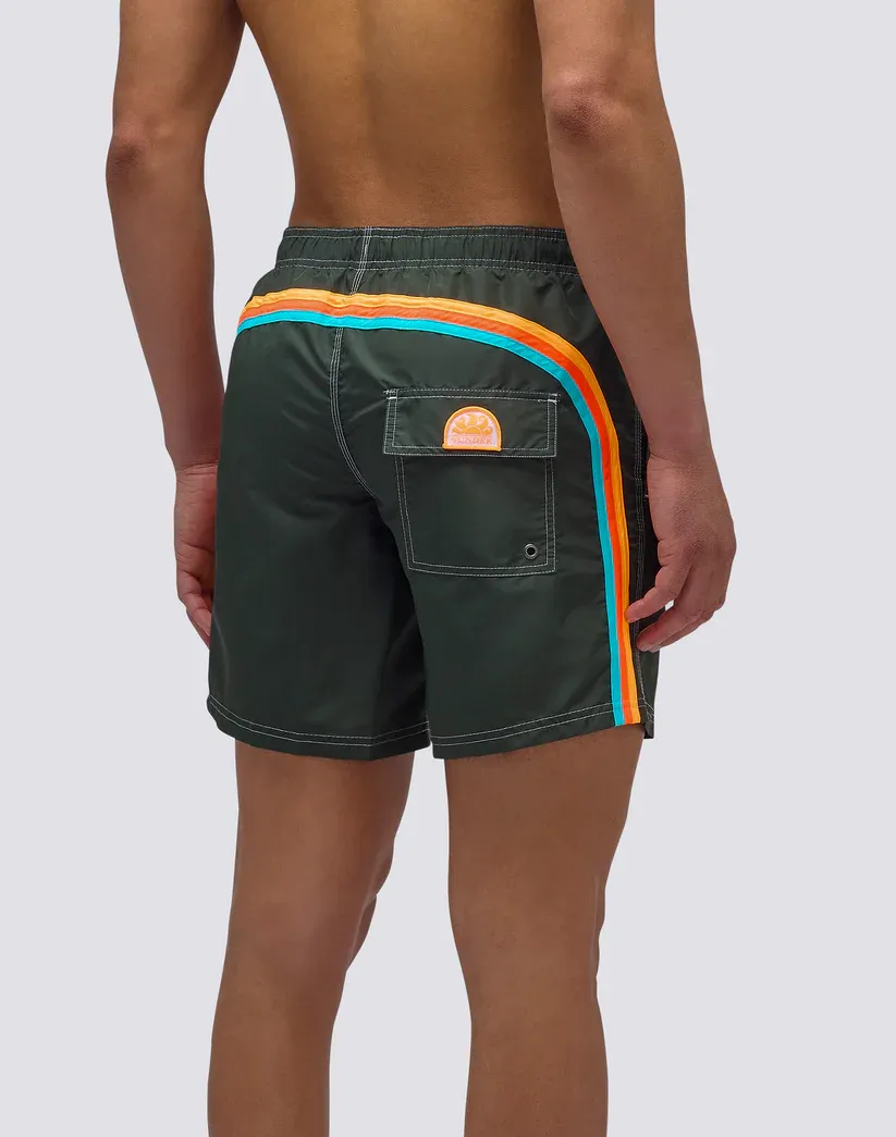 Sundek Men Pine Iconic Taffeta Mid-Length Elastic Waist Swimsuit