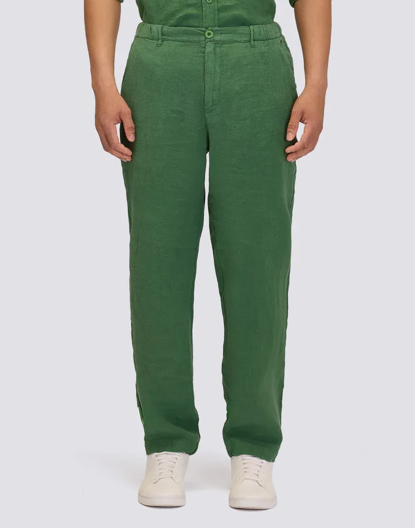 Sundek Men Dark Green Semi-Stretch Linen Trousers
