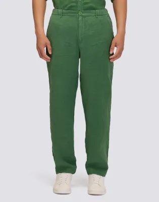 Sundek Men Dark Green Semi-Stretch Linen Trousers
