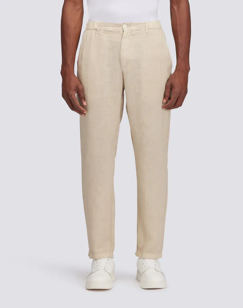 Sundek Men Sand Semi-Stretch Linen Trousers