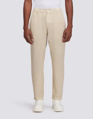 Sundek Men Sand Semi-Stretch Linen Trousers