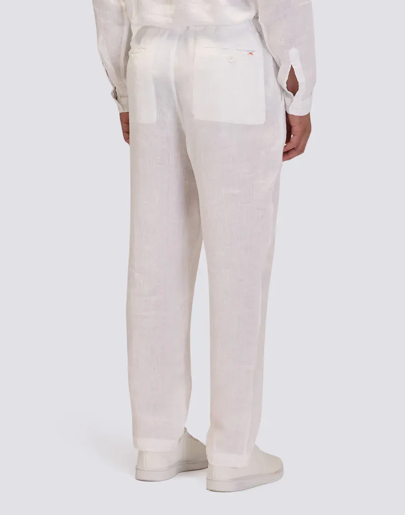 Sundek Men White Semi-Stretch Linen Trousers