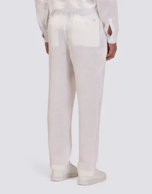 Sundek Men White Semi-Stretch Linen Trousers