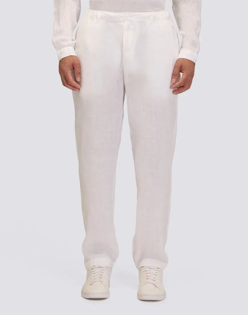 Sundek Men White Semi-Stretch Linen Trousers