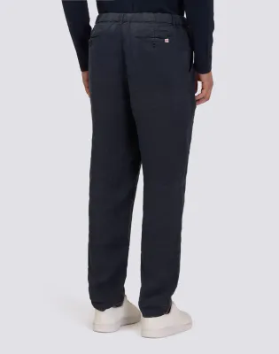 Sundek Men Navy Semi-Stretch Linen Trousers