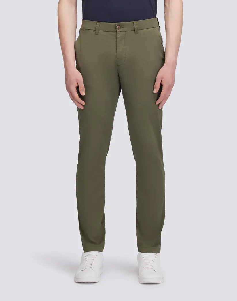 Sundek Men Dark Green Twill Stretch Chino Trousers