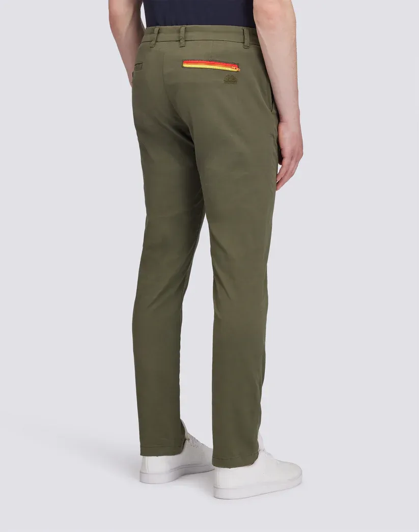 Sundek Men Dark Green Twill Stretch Chino Trousers