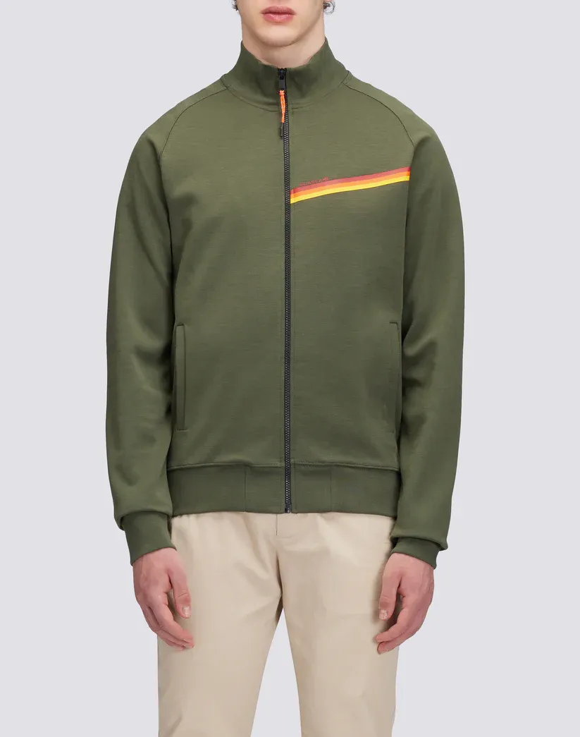 Sundek Men Dark Green Full Zip Sweatshirt with Tricolour Detail
