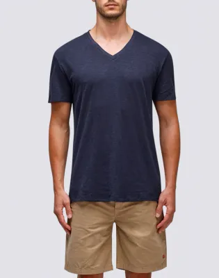 Sundek Men Navy Dyed T-Shirt with V-Neck Sundek Men Navy Dyed T-Shirt with V-Neck
