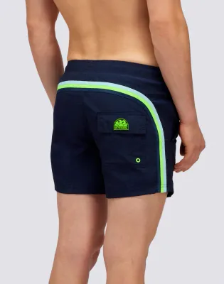 Sundek Men Dark Navy Short Crinkled Swim Shorts with an Elasticated Waistband