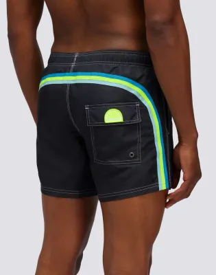 Sundek Men Black Iconic Taffeta Short Swim Shorts with an Elasticated Waistband