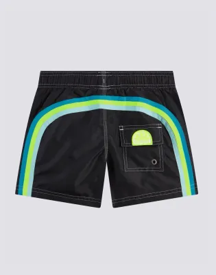Sundek Boys Black Iconic Taffeta Stretch Waist Swim Trunks