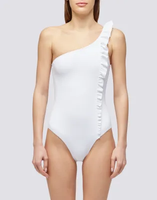Lillibeth - One-Shoulder Piquet One-Piece Swimsuit