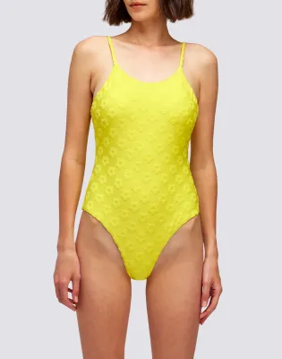 One-Piece Swimsuit In Terrying With Floral Jacquard Motif