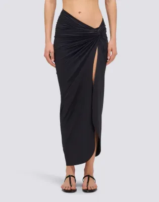 Sundek Women Black Long Sarong Crossed in Front