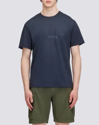 Sundek Men Navy T-Shirt with Pocket and Print