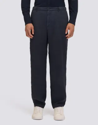 Sundek Men Navy Semi-Stretch Linen Trousers