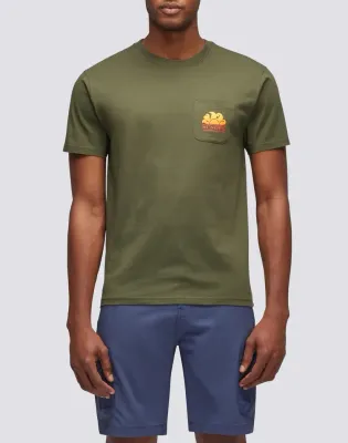 Sundek Men Dark Green New Herbert Crew Neck T-Shirt with Maxi-Logo