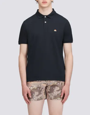 Sundek Men Navy Stretch Piquet Cotton Polo Shirt with Rainbow Patch