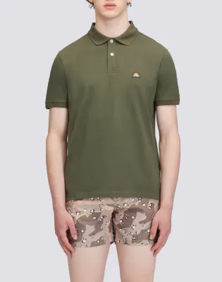 Sundek Men Dark Green Stretch Piquet Cotton Polo Shirt with Rainbow Patch