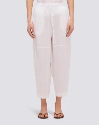 Sundek Women White Linen Long Trousers with Adjustable Elasticated Waistband