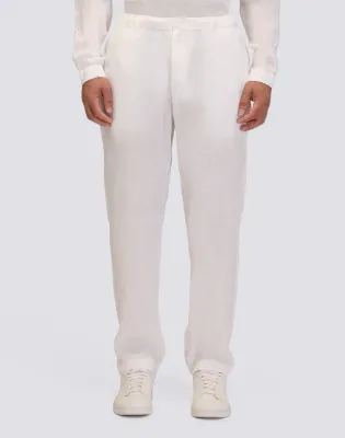 Sundek Men White Semi-Stretch Linen Trousers