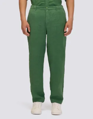 Sundek Men Dark Green Semi-Stretch Linen Trousers