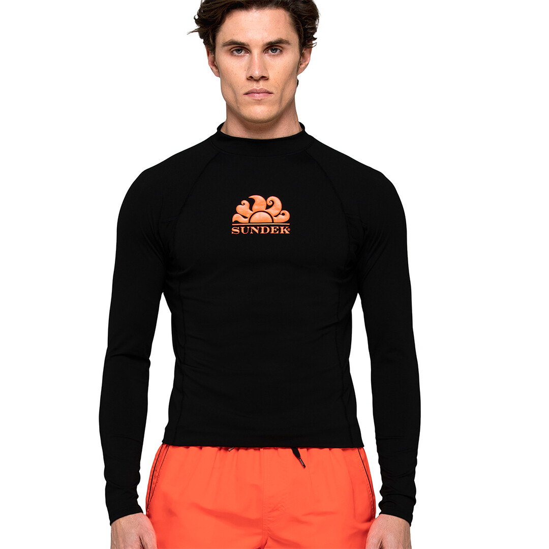 Men Sundek Logo Rash Guard Long Sleeve - Black