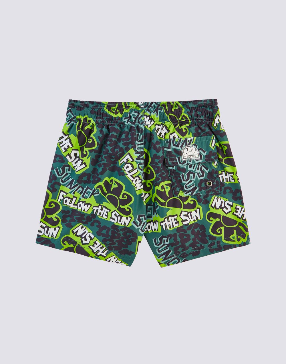 Short Swimsuit With Elastic Waist With Stone Age Print