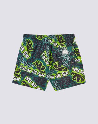 Short Swimsuit With Elastic Waist With Stone Age Print